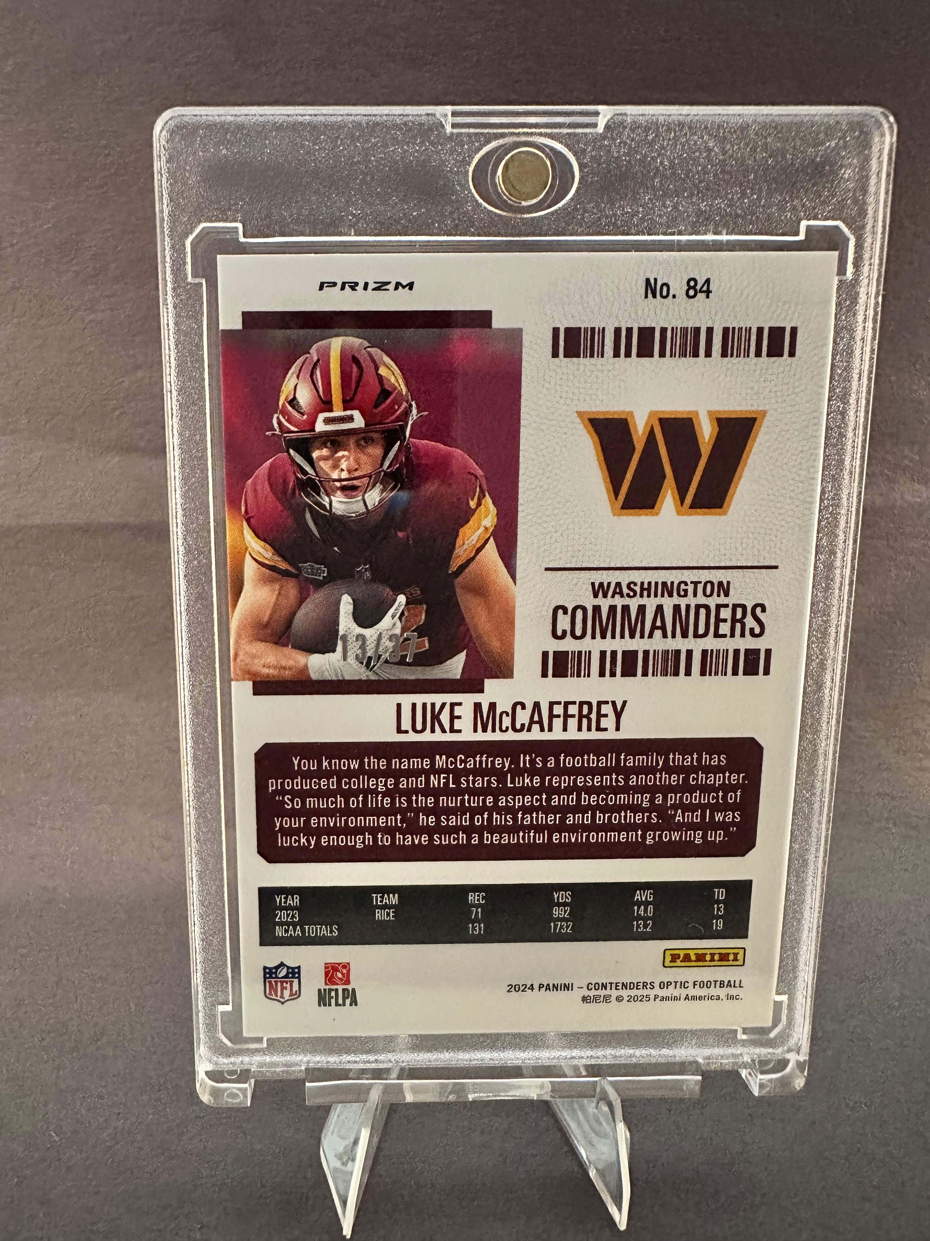 Luke McCaffrey Rookie Ticket #13/37